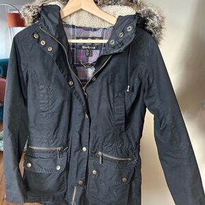 Barbour Women's Black Wax Utility Jacket with Fur Trim